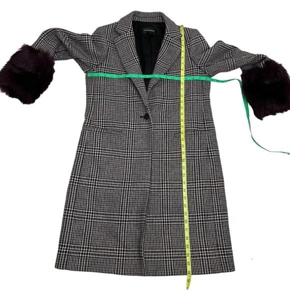 Club Monaco Wool Plaid Starella Coat Faux Fur Sleeve Trim M - Picture 11 of 12